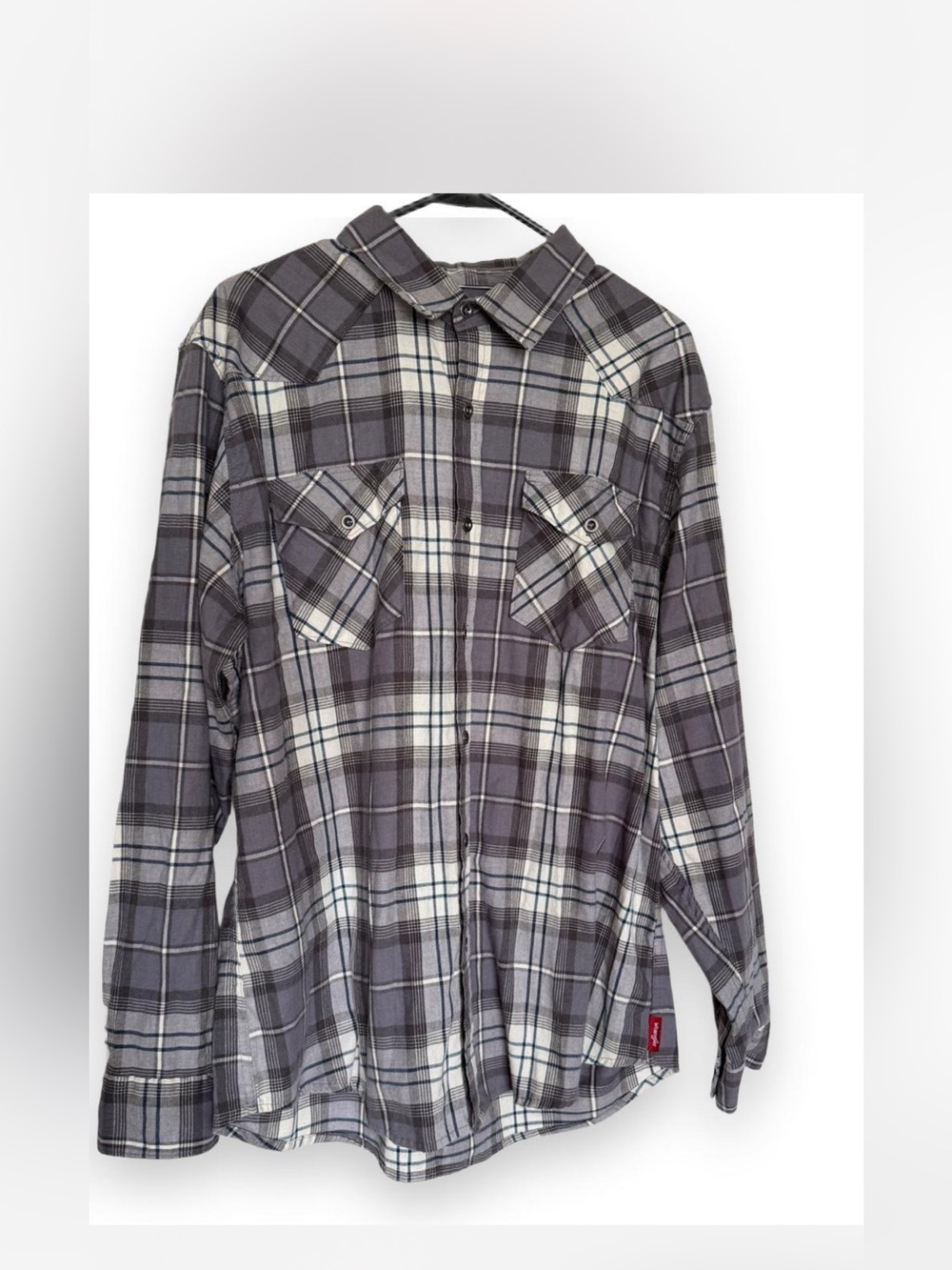 Wrangler Gray Plaid Button-Down Shirt